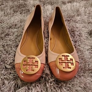 Tory Burch Minnie Cap Toe Ballet Nappa Flats Sea Shell Pink Sz 7.5